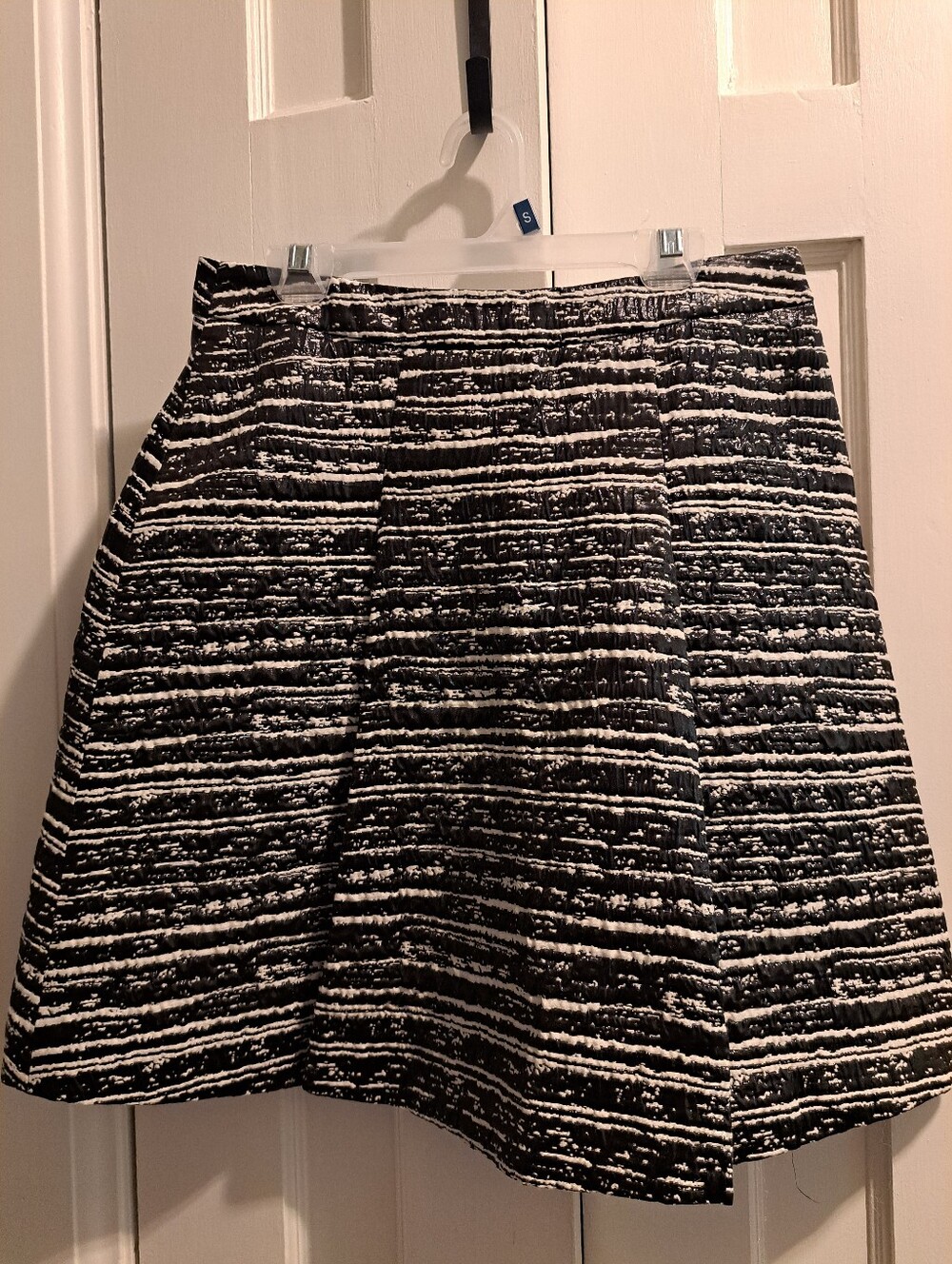 Pink Tartan Black and White Textured Stripe A-Line Skirt
